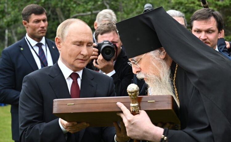 Putin presents Archbishop of Alaska with Icon of St. Herman Putin and Archbishop of Alaska